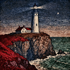 Postal impression of a lighthouse